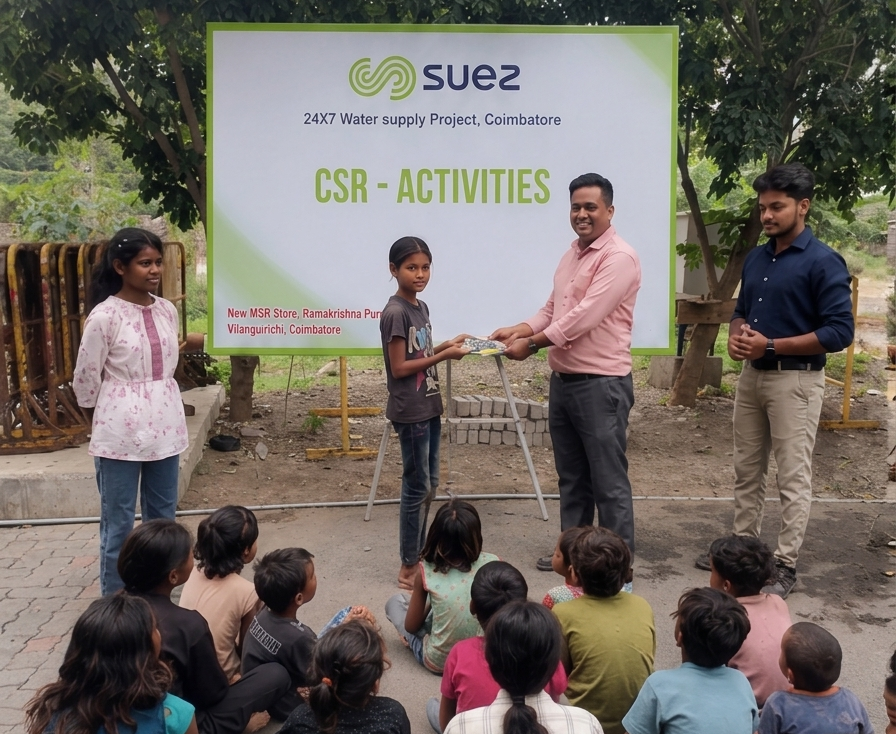 SUEZ Hands Out School Supplies to New MSR Labour Camp Children in Coimbatore